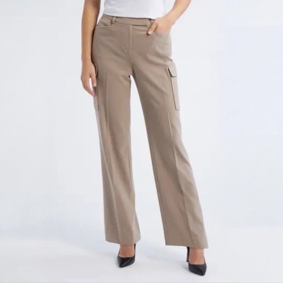 Tahari ASL Pants - Tahari ASL Tailored Cargo Pants Size 2 Mid Rise Tan Utility Chic Business Casual